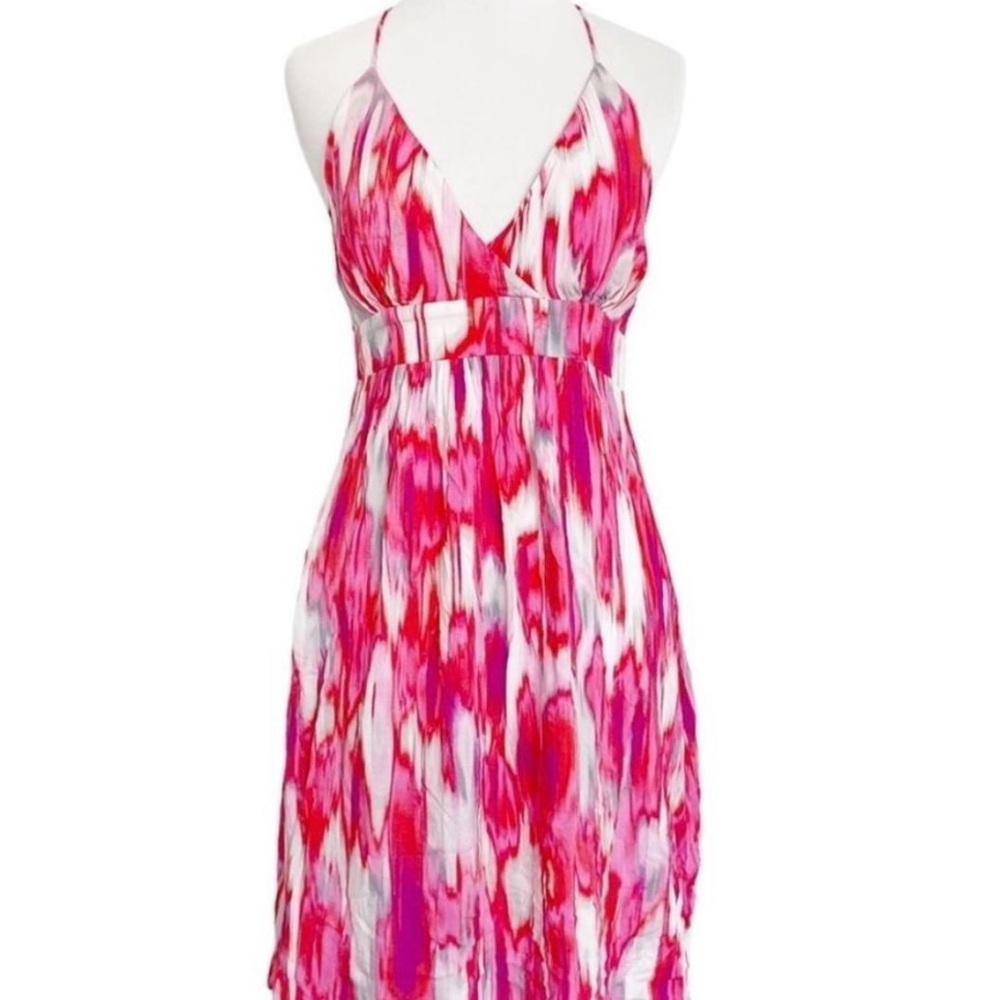 Athleta Vibrant Pink and White Halter Dress